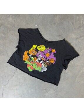 Vintage Space Jam Graphic Crop Top Womens XL Black